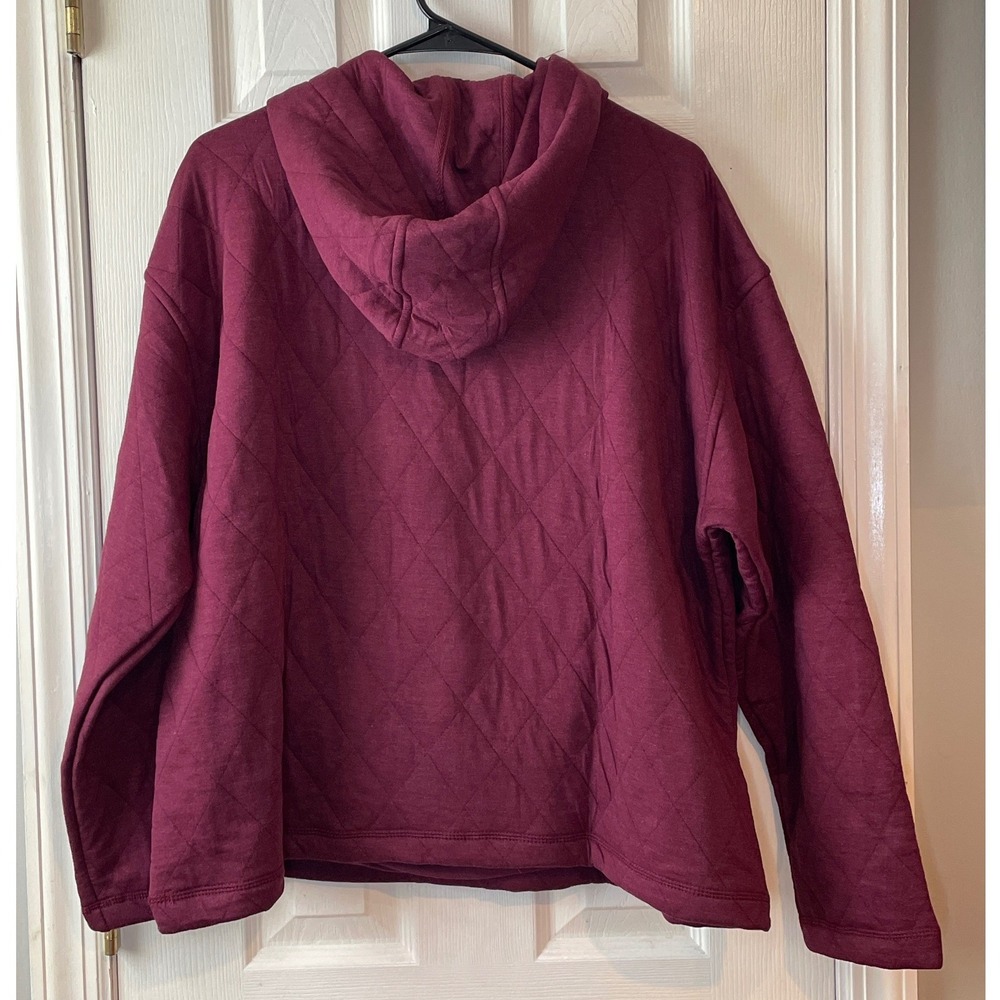 Lands' End Quilted Pullover Hoodie Women's XXL Burgundy Snap Neck Top FlawNew‎ - Picture 5 of 11